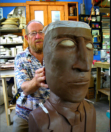 billy ray mangham working on a big head, natchez project - eye of the dog 